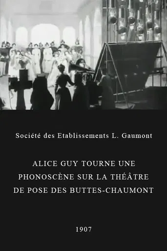 Alice Guy tourne une phonoscène sur le théâtre de pose des Buttes-Chaumont